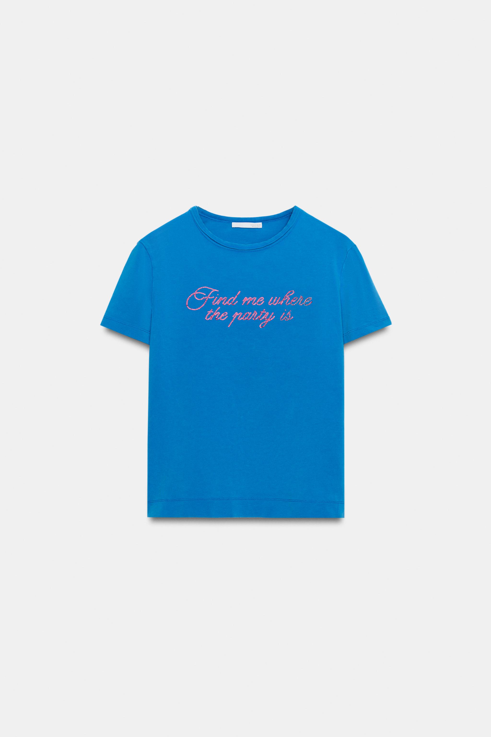 WASHED EFFECT SPARKLY TEXT T-SHIRT